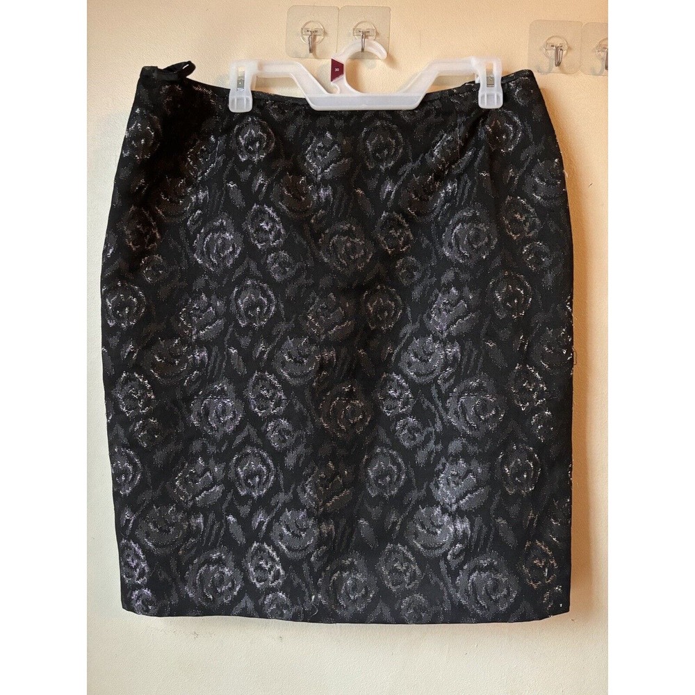 Le Suit Separates Skirt Women's Petite Size 14P Black Silver Multi Floral